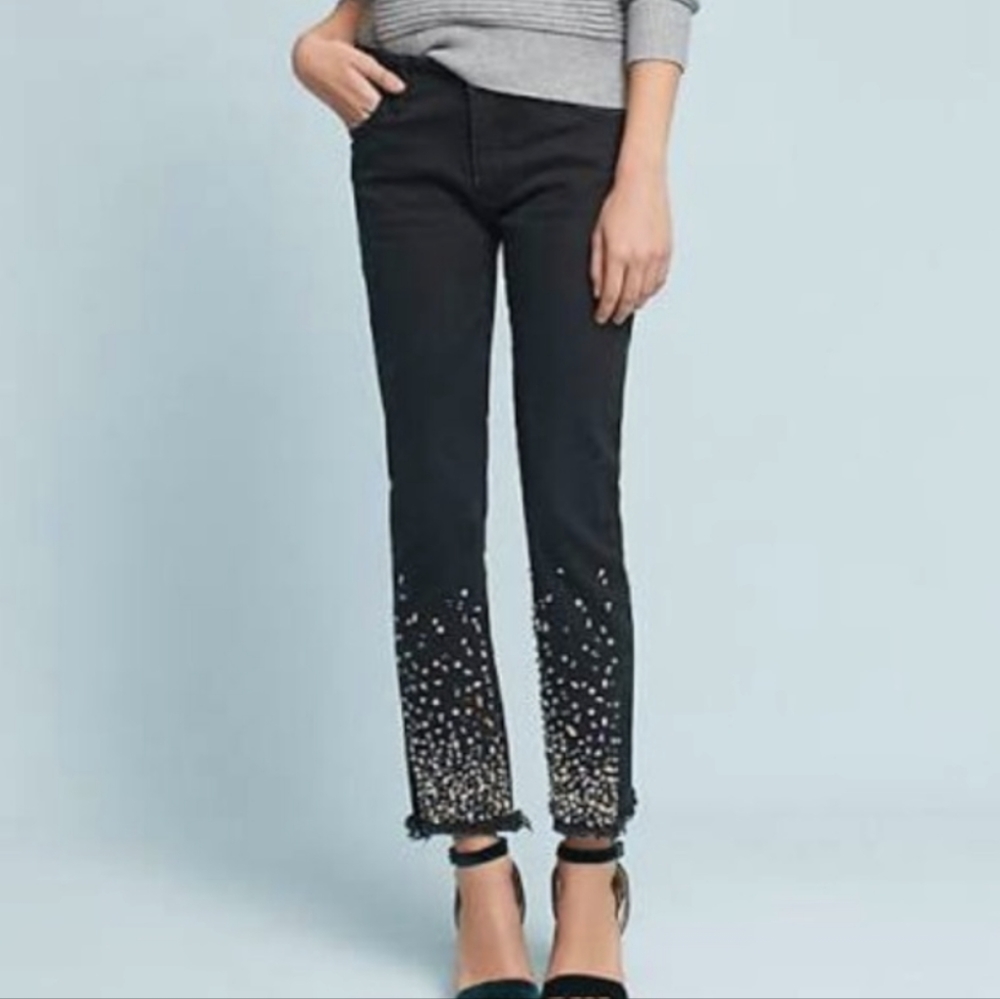 Anthro Pilcro and the Letterpress black embellished skinny straight 27